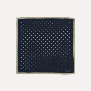 Navy Spot Print Wool-Silk Pocket Square