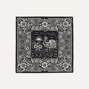 Navy Cockerel Print Silk Pocket Square