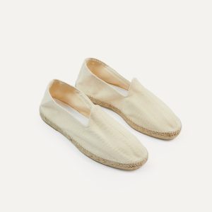 Ecru Herringbone Cotton Espadrilles