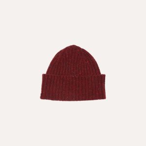 Red Ribbed Merino Donegal Knit Cap