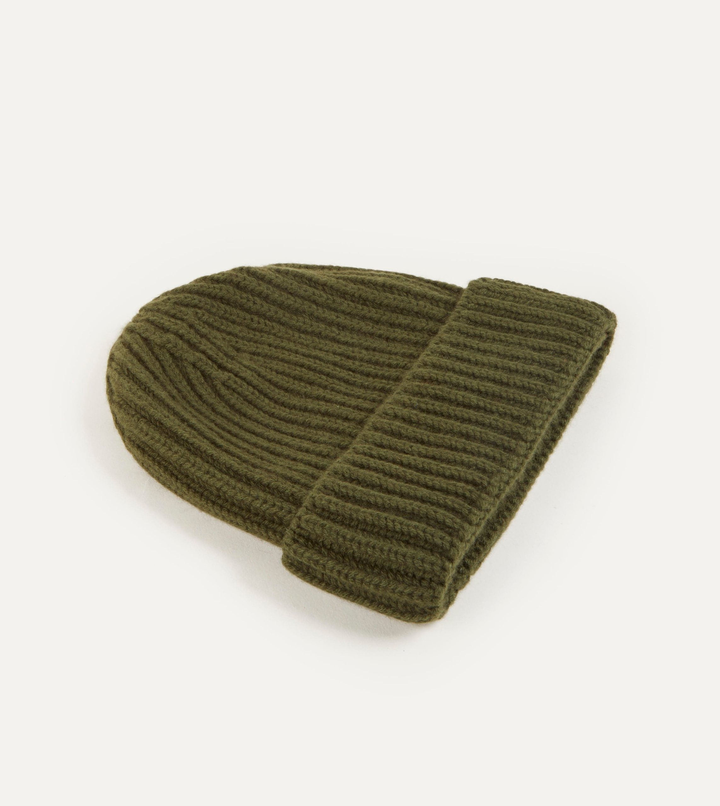 Khaki Green Cashmere Ribbed Knit Cap - Image 3