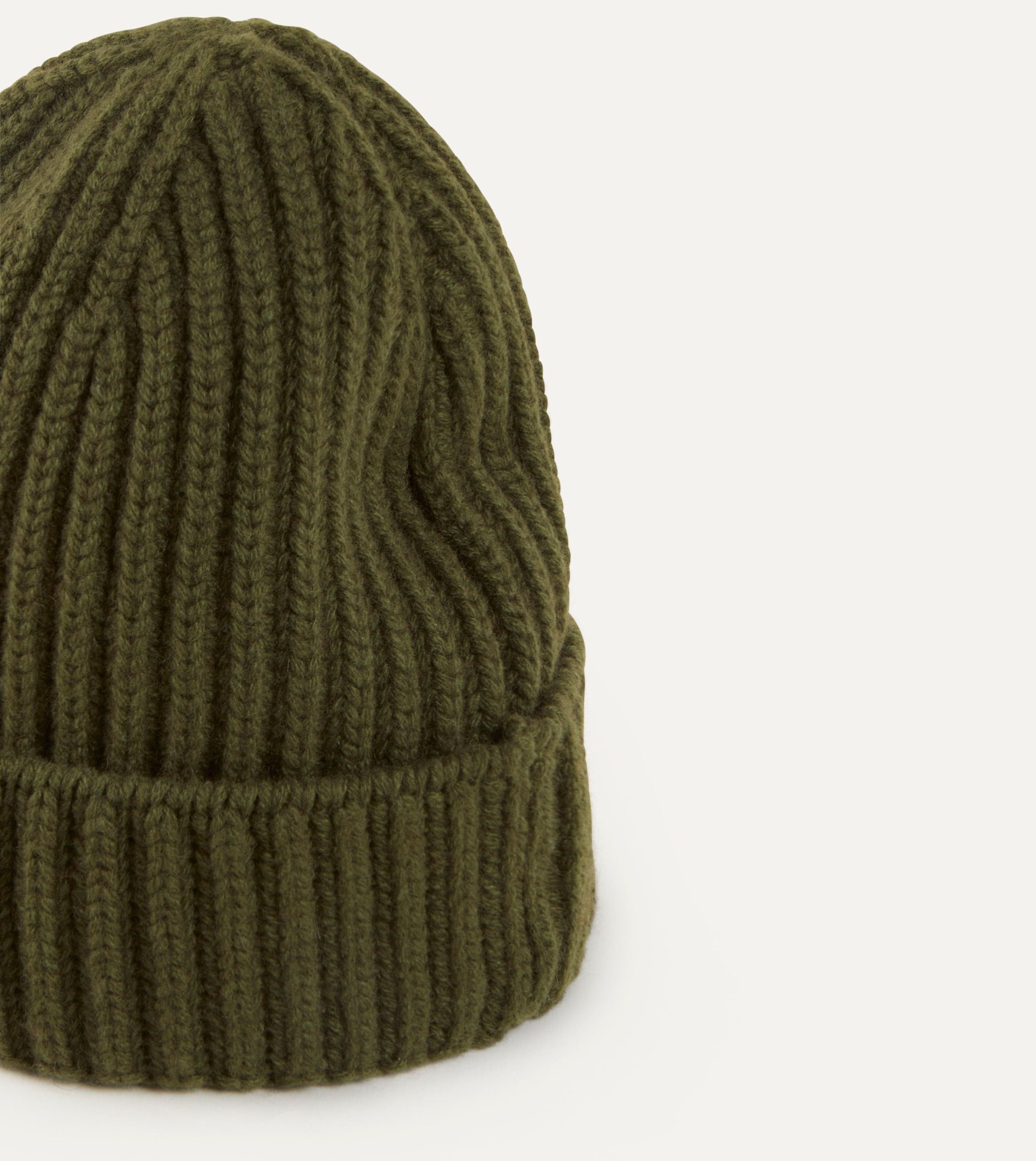 Khaki Green Cashmere Ribbed Knit Cap - Image 4