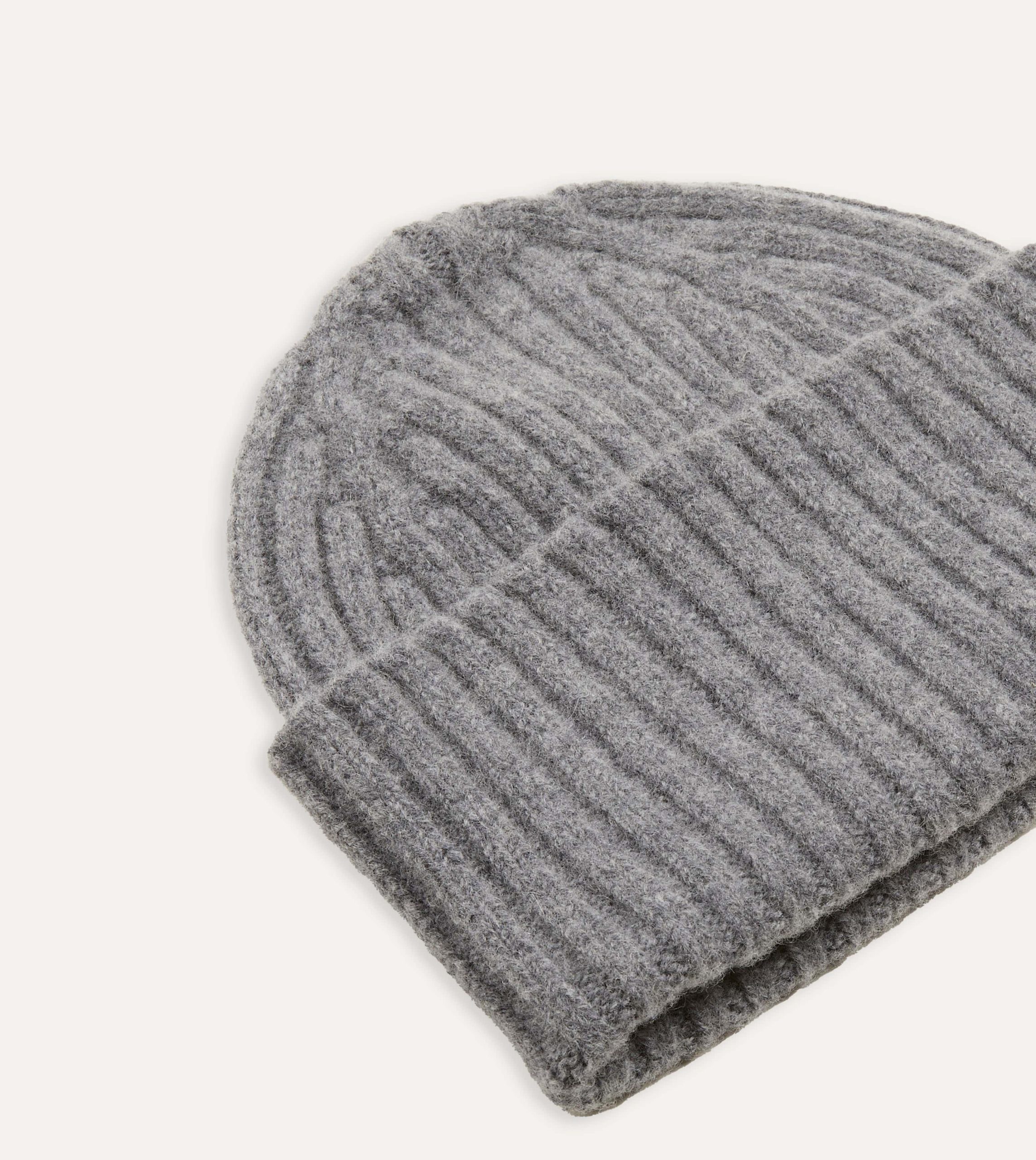 Grey Lambswool Ribbed Knit Cap - Image 3
