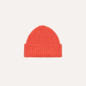 Orange Lambswool Ribbed Knit Cap