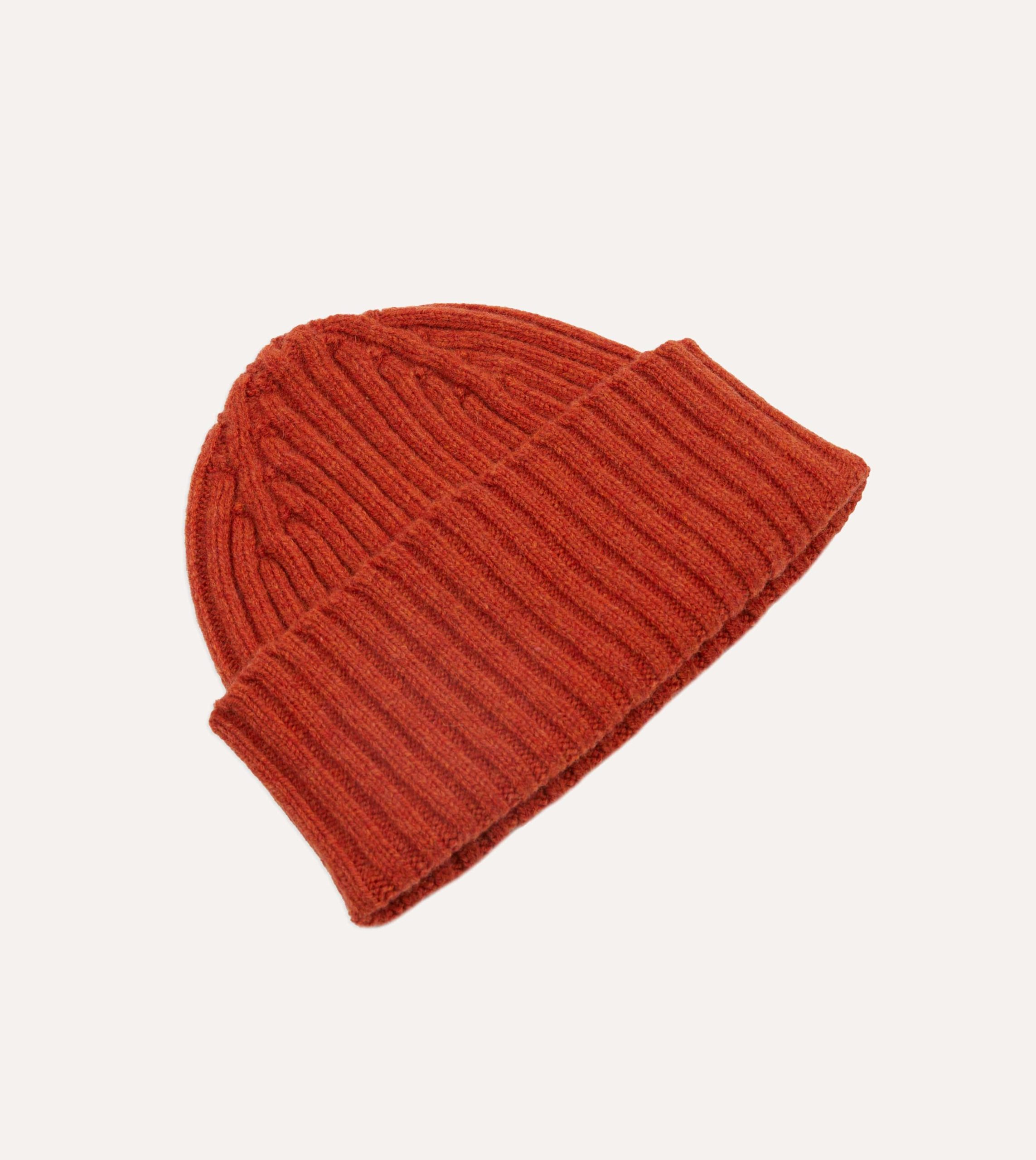 Rust Lambswool Ribbed Knit Cap - Image 3