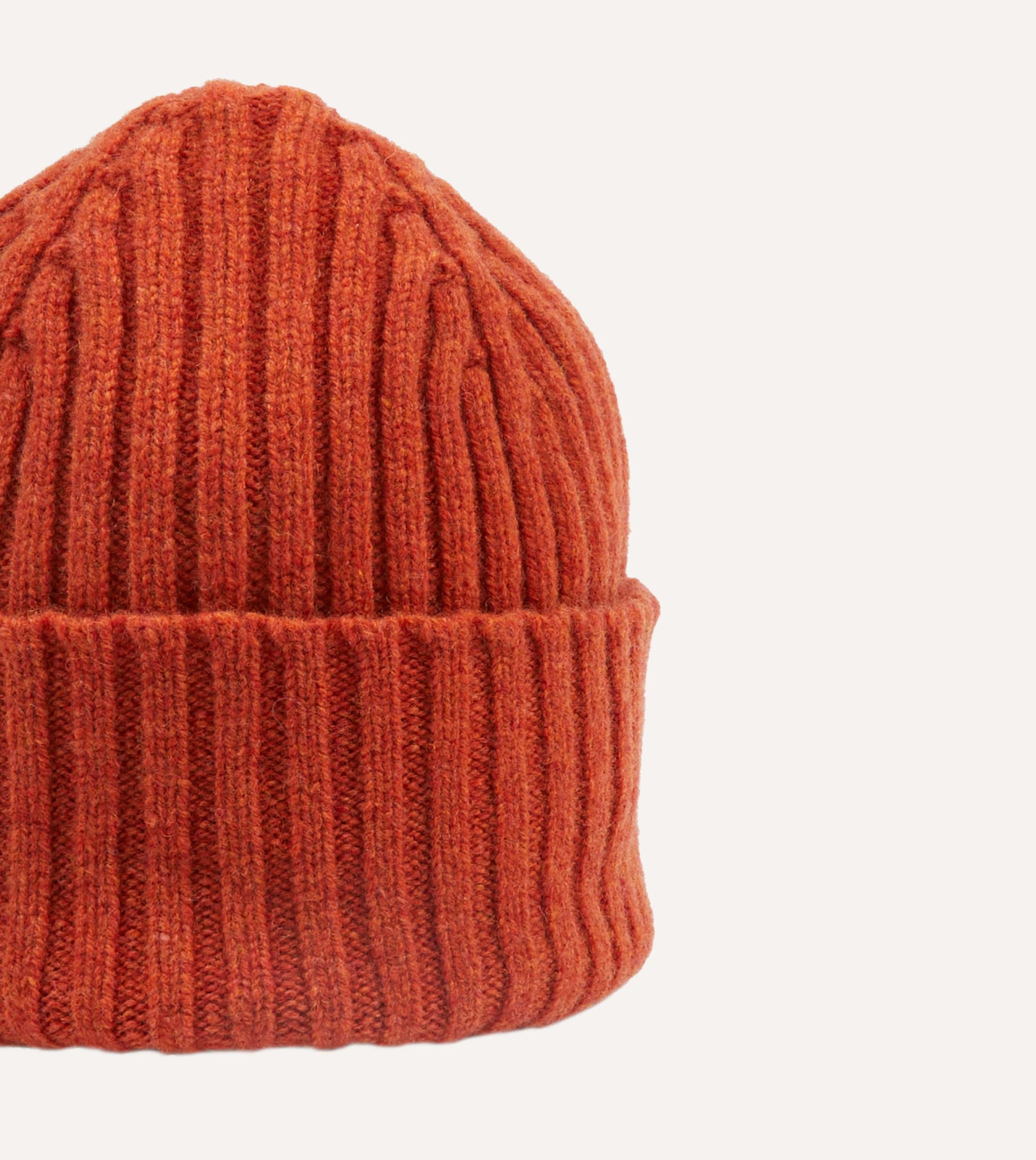 Rust Lambswool Ribbed Knit Cap - Image 4