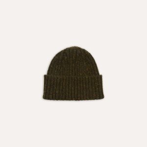 Green Ribbed Merino Donegal Knit Cap