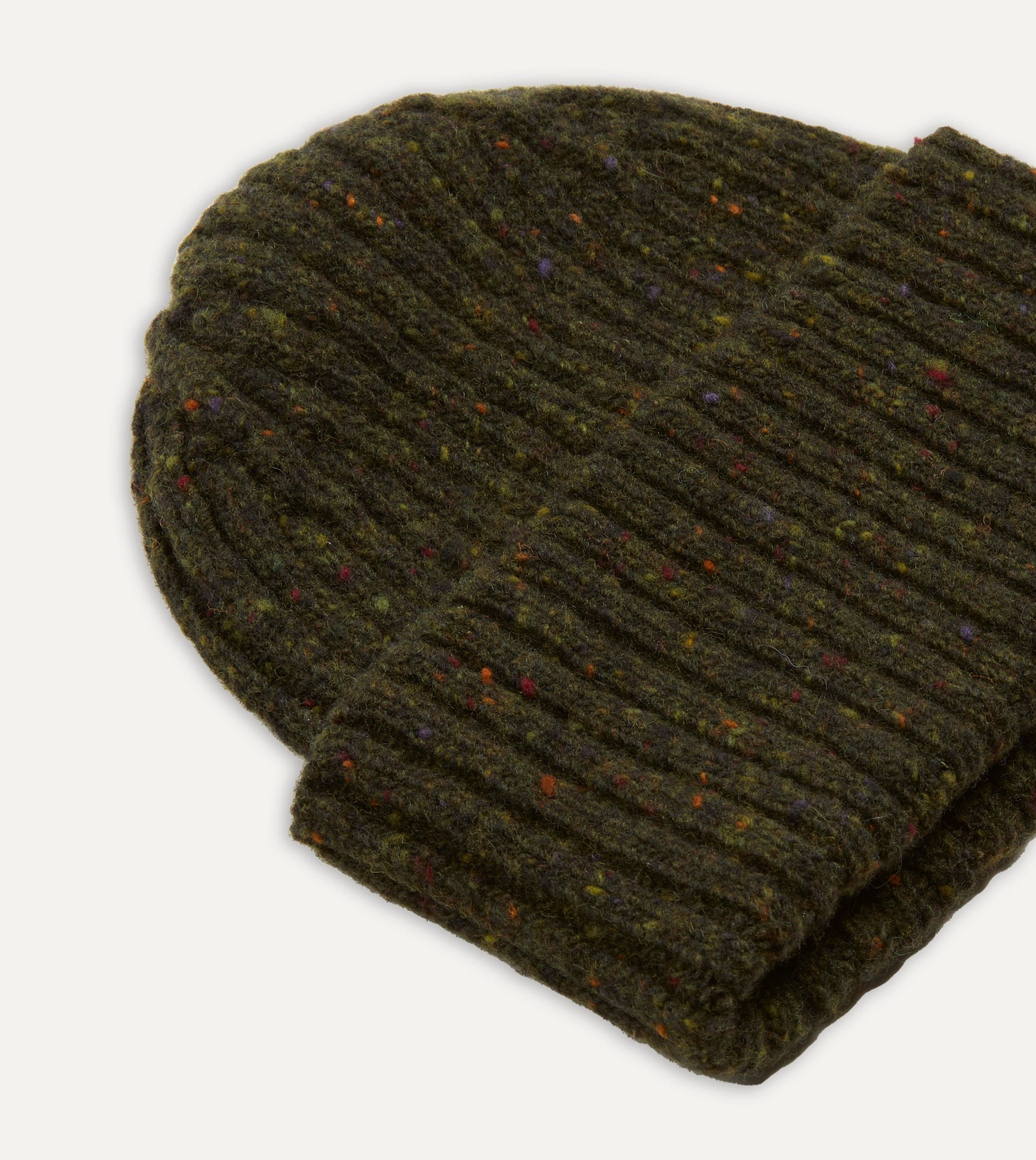 Green Ribbed Merino Donegal Knit Cap - Image 2