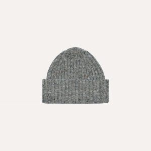 Light Grey Donegal Ribbed Merino Knit Cap