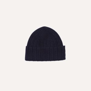 Navy Angora Lambswool Ribbed Knit Cap