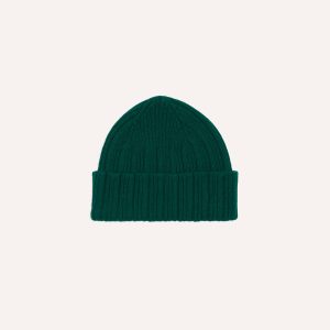 Forest Green Angora Lambswool Ribbed Knit Cap