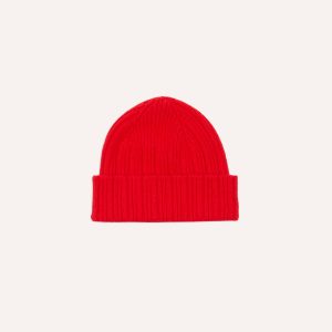 Red Angora Lambswool Ribbed Knit Cap