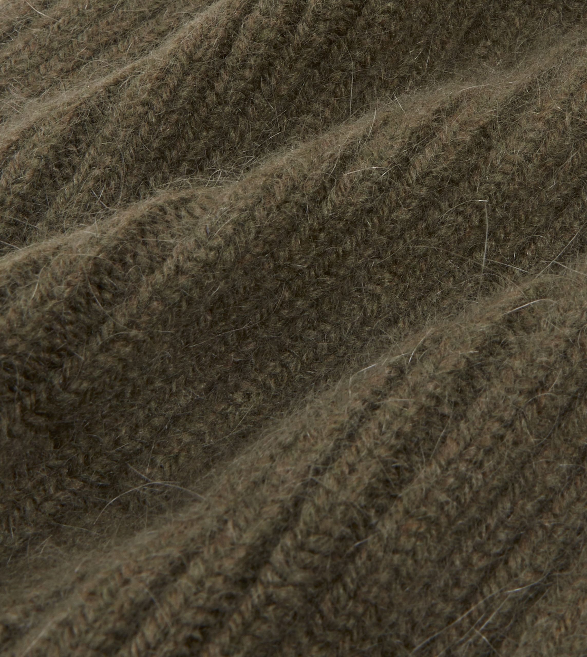 Khaki Green Angora Lambswool Ribbed Knit Cap - Image 2