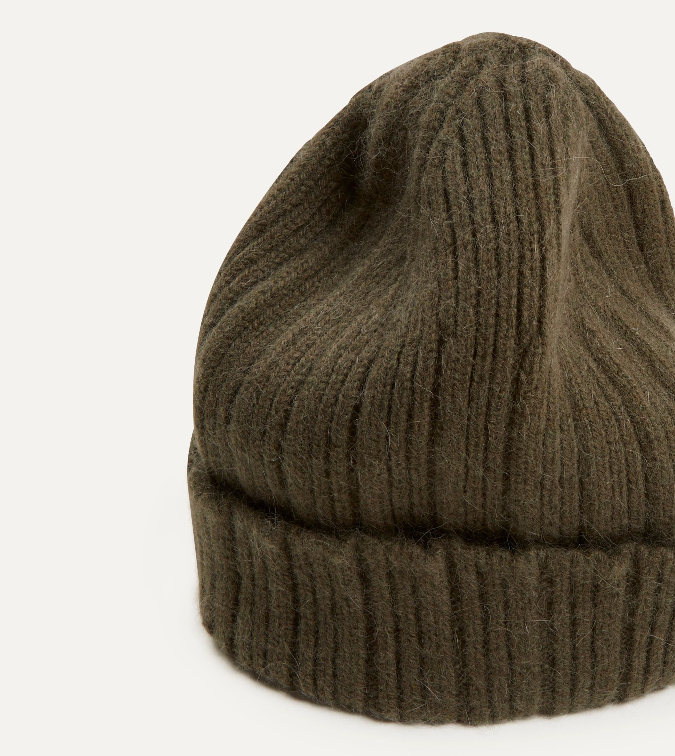 Khaki Green Angora Lambswool Ribbed Knit Cap - Image 3