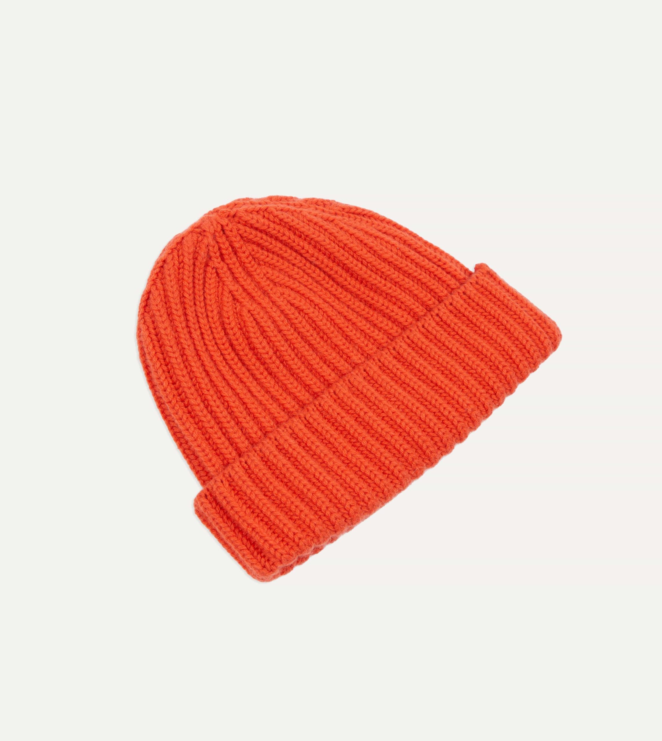 Orange Cashmere Ribbed Knit Cap - Image 3