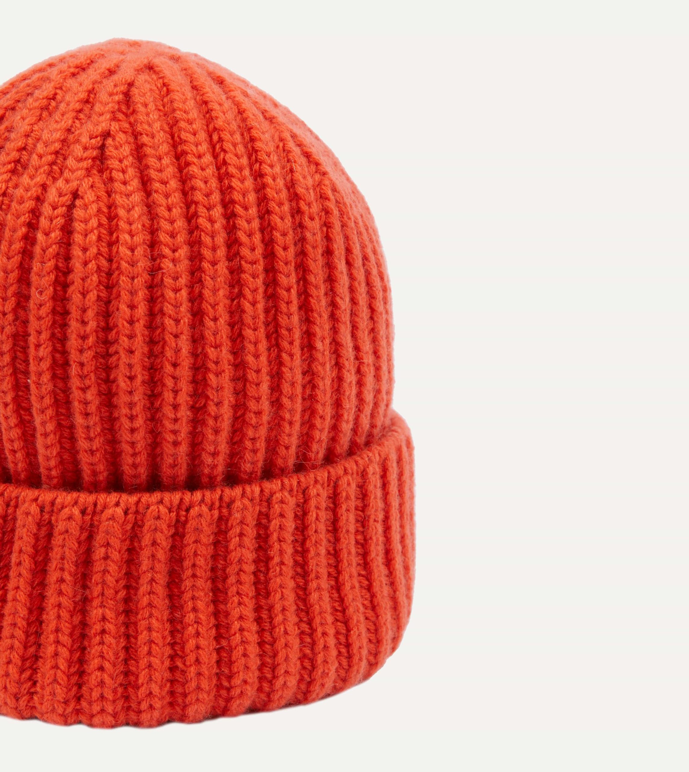 Orange Cashmere Ribbed Knit Cap - Image 2