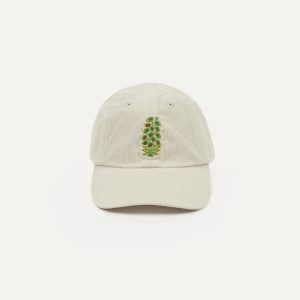 White Flowers Emblem Cotton Corduroy Baseball Cap