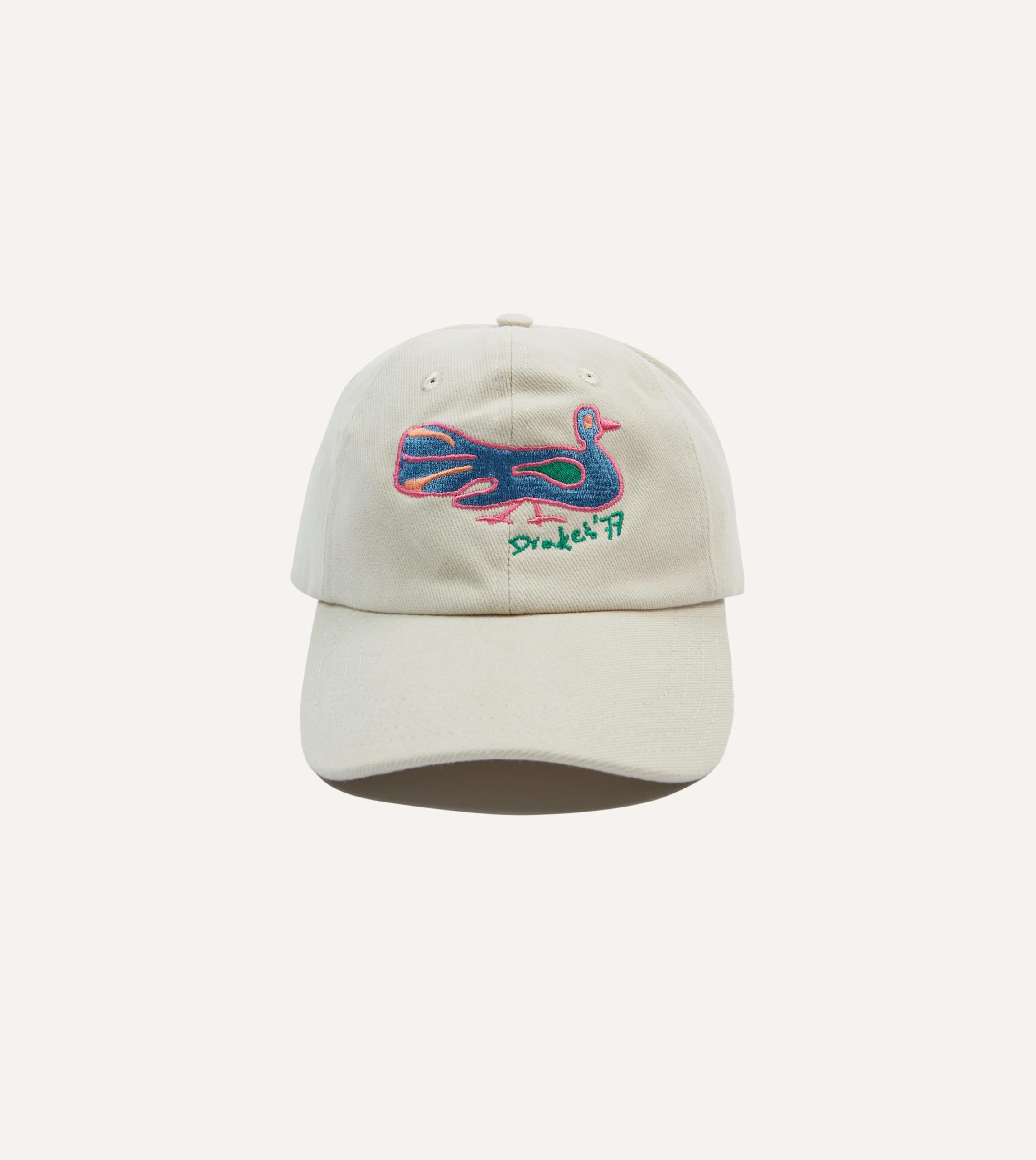 Ecru Peacock Emblem Cotton Baseball Cap