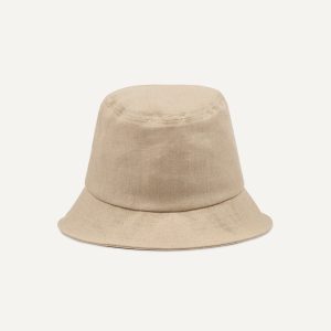 Câbleami Ecru Herringbone Linen Bucket Hat