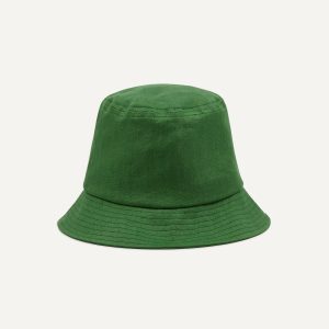 Câbleami Green Herringbone Linen Bucket Hat