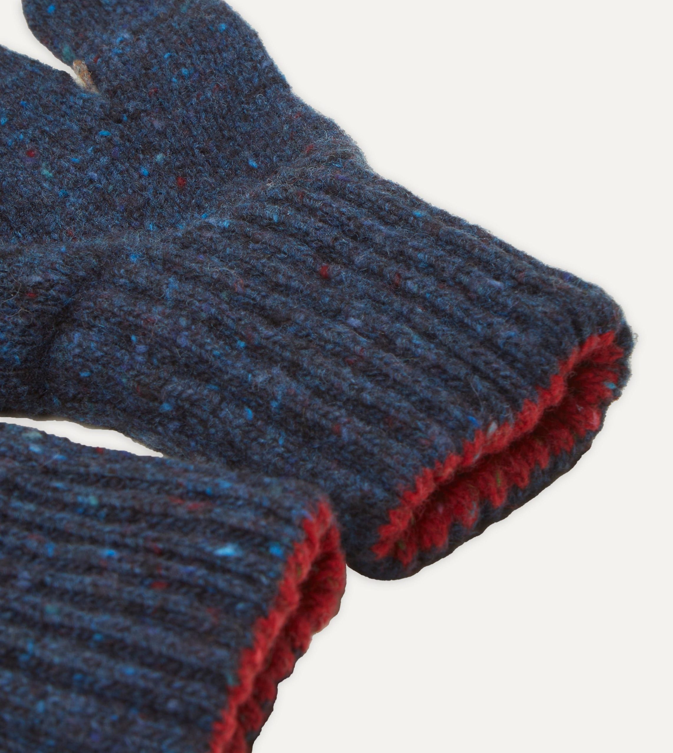 Navy Merino Wool Knitted Gloves - Image 2