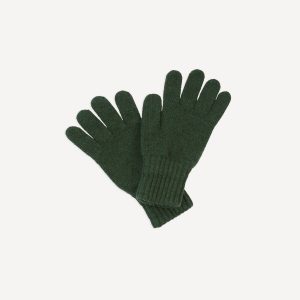 Green Lambswool Knitted Gloves