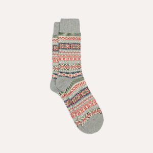 RoToTo Grey Cotton Fair Isle Socks