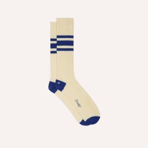 Ecru and Blue Striped Sport Socks