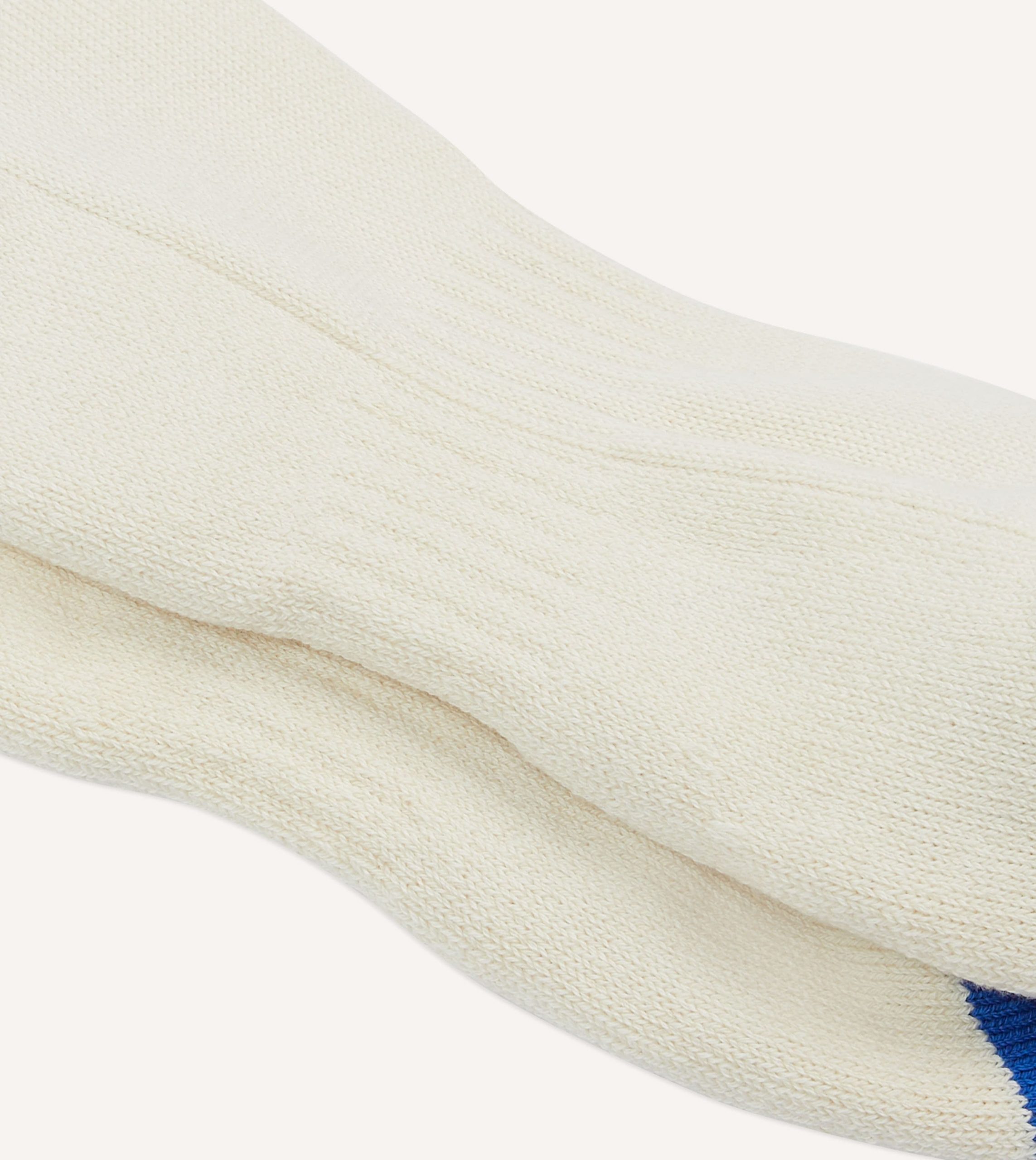 Ecru. Green and Orange 3 Stripe Cotton Sports Sock - Image 2