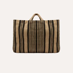 Black and Beige Maison Bengal Extra Large Jute Poresh Tote Bag