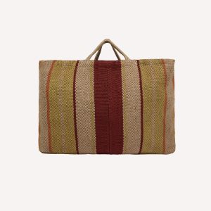 Red. Orange and Yellow Maison Bengal Extra Large Jute Poresh Tote Bag