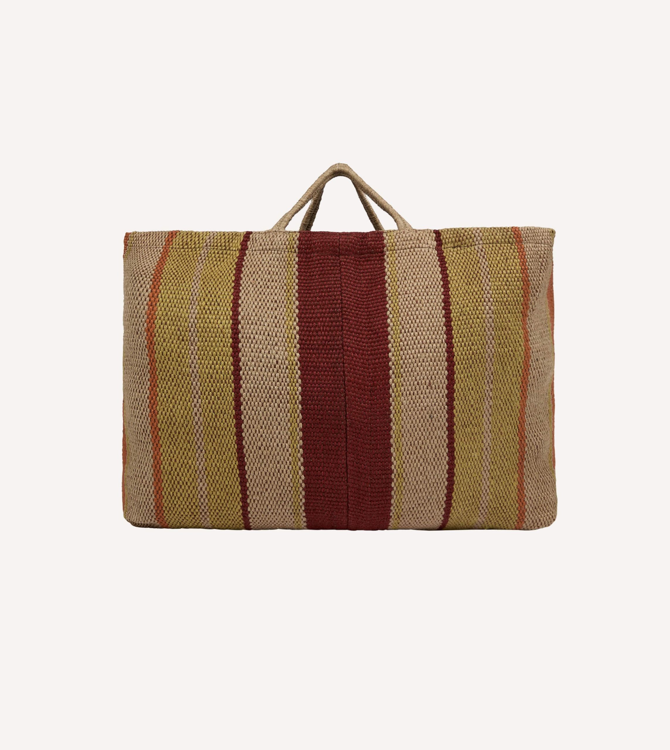Red. Orange and Yellow Maison Bengal Extra Large Jute Poresh Tote Bag