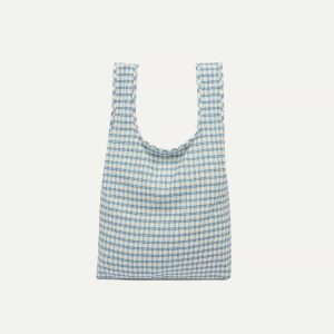 Blue and White Madras Check Cotton Market Tote Bag