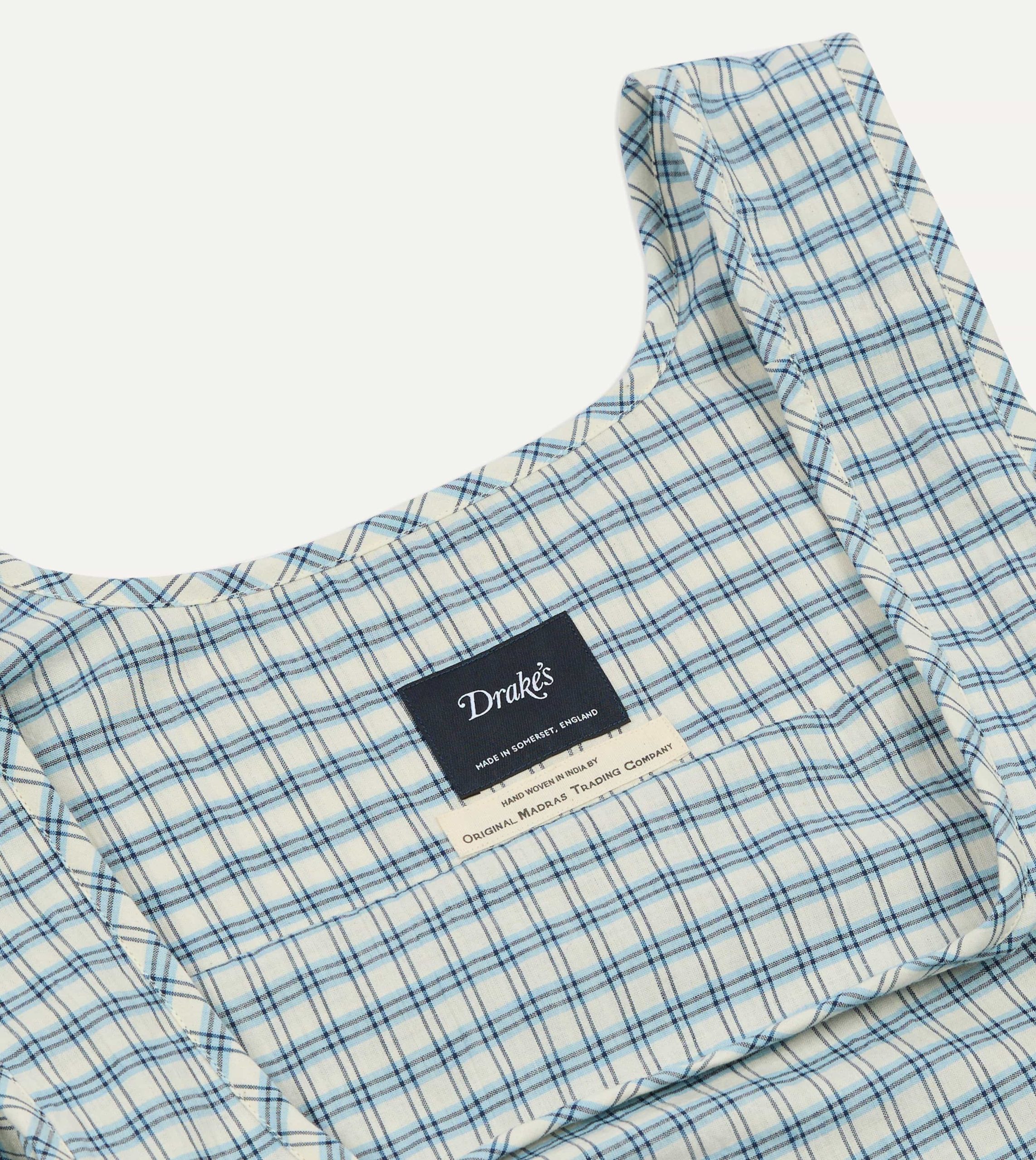 Blue and White Madras Check Cotton Market Tote Bag - Image 4