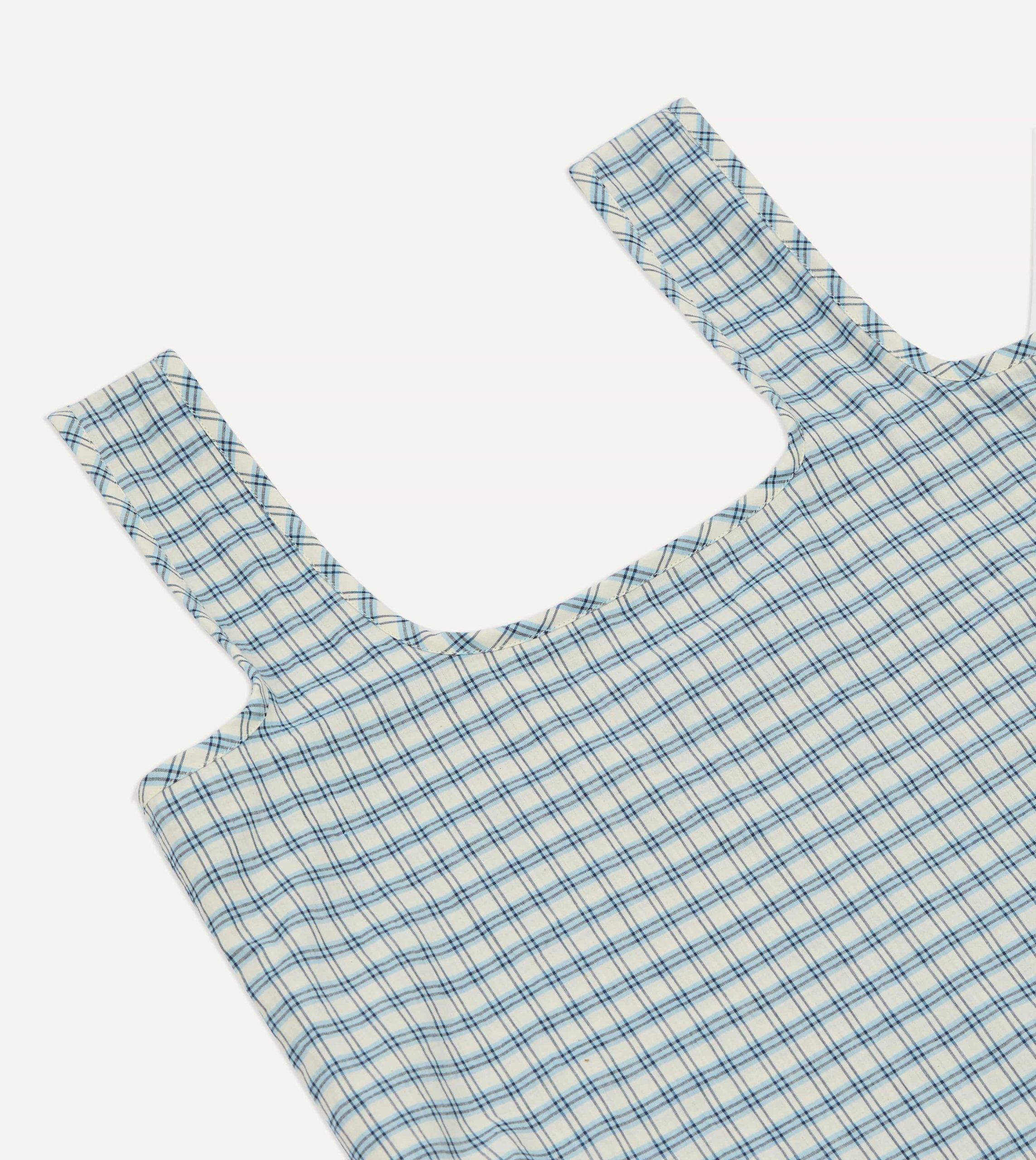 Blue and White Madras Check Cotton Market Tote Bag - Image 5