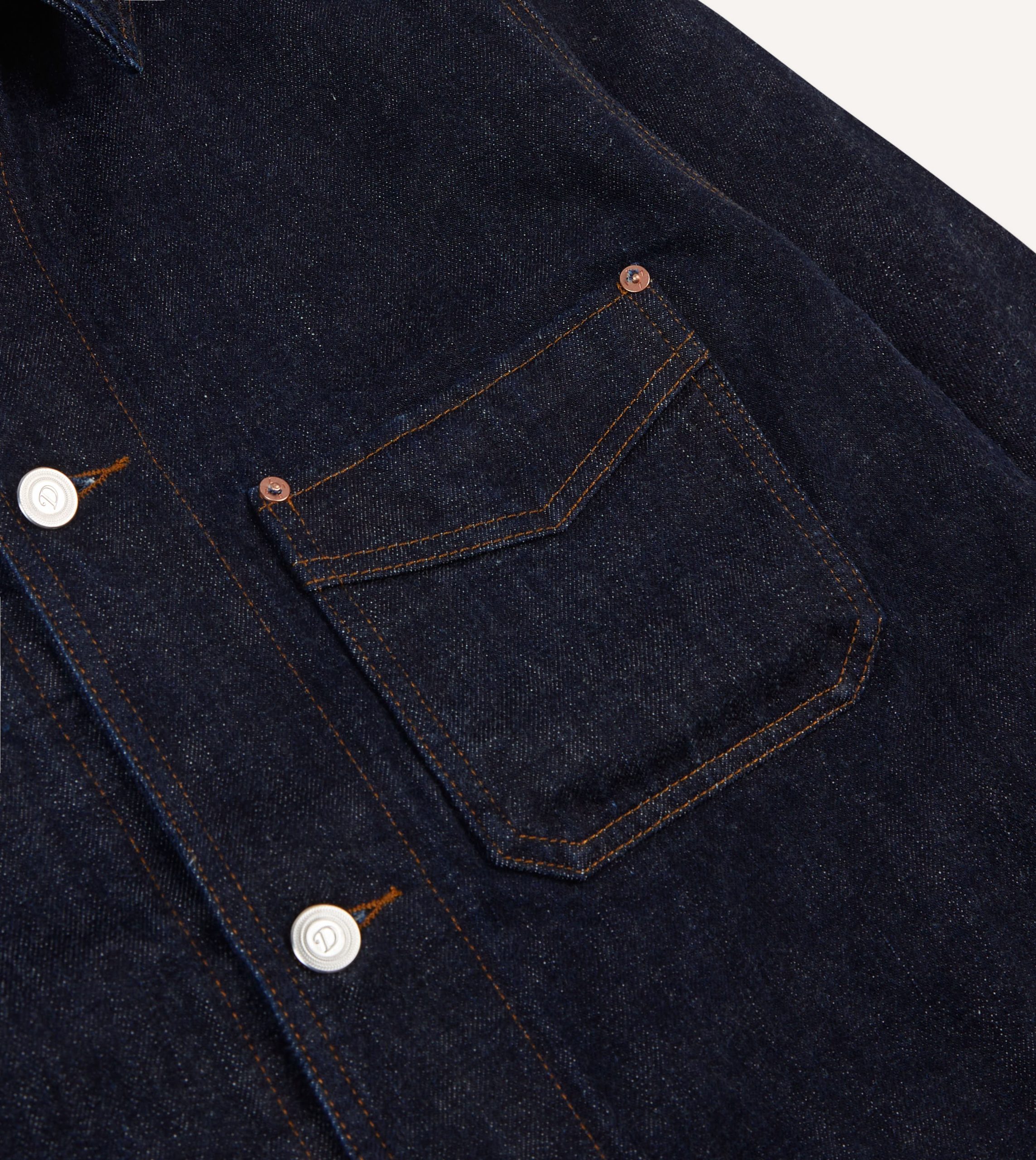 Indigo Rinse Denim Five-Pocket Chore Jacket - Image 3