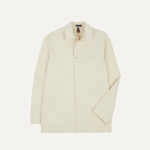 Ecru Cotton Duck Canvas Five-Pocket Chore Jacket