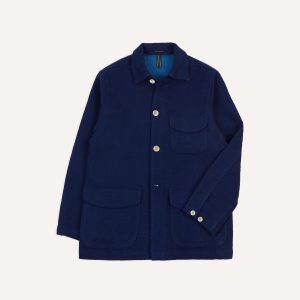 Blue Wool-Linen Three-Pocket Chore Jacket