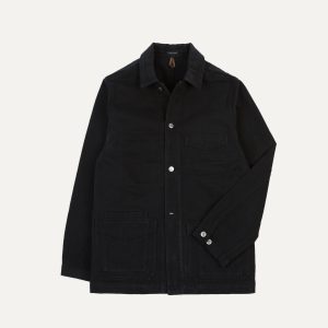 Black Heavy Twill Cotton Five-Pocket Chore Jacket