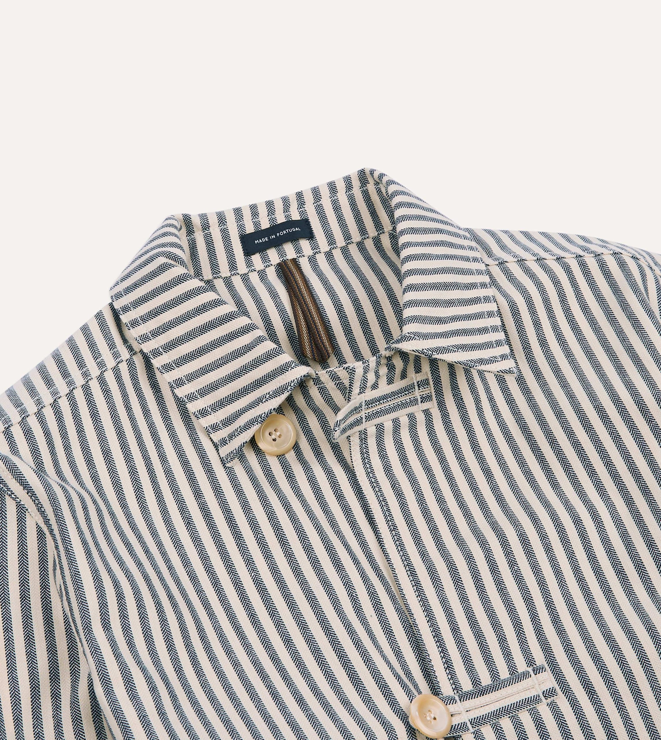 Blue and Ecru Stripe Cotton-Linen Deck Chore Jacket - Image 3