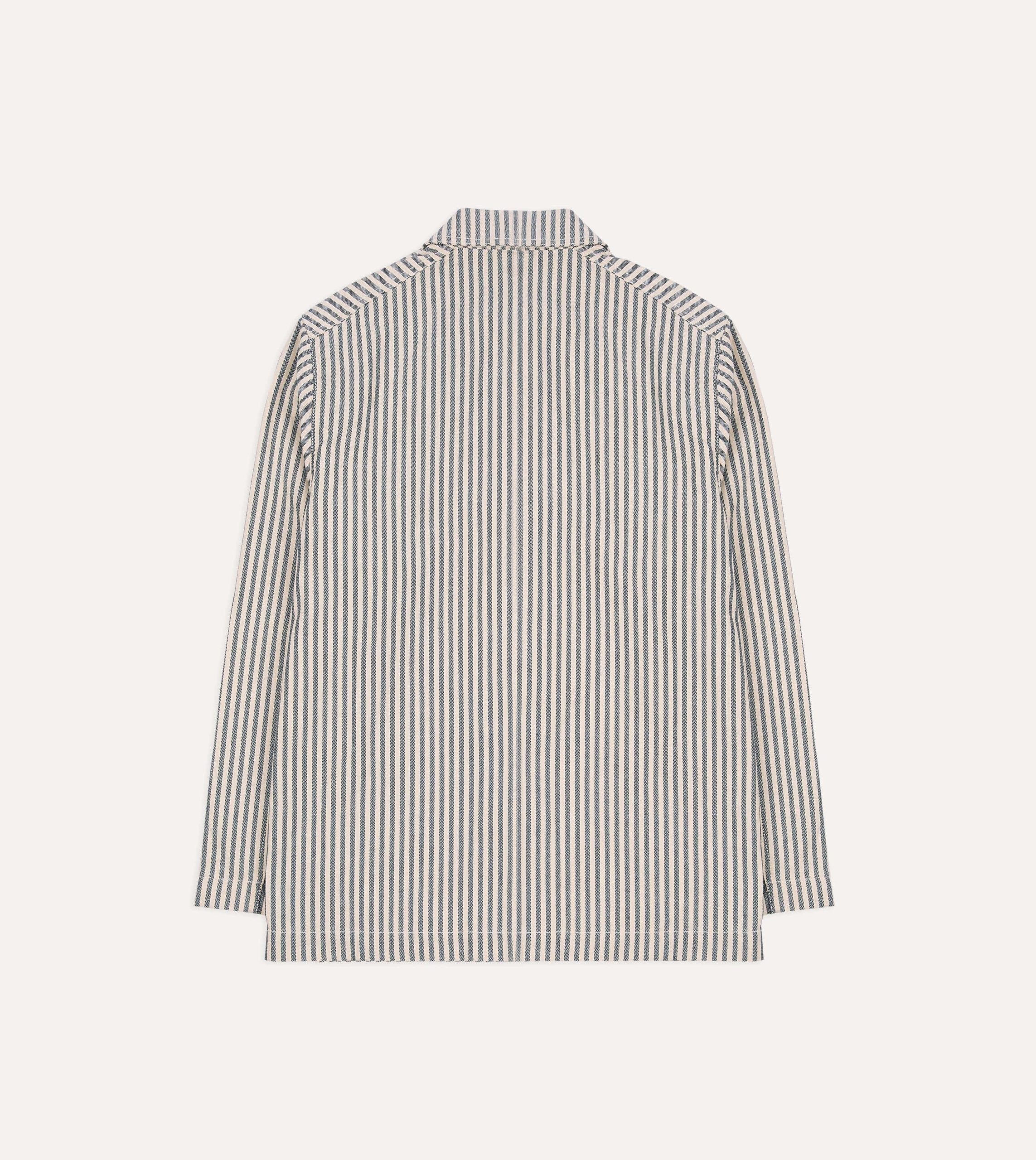 Blue and Ecru Stripe Cotton-Linen Deck Chore Jacket - Image 7