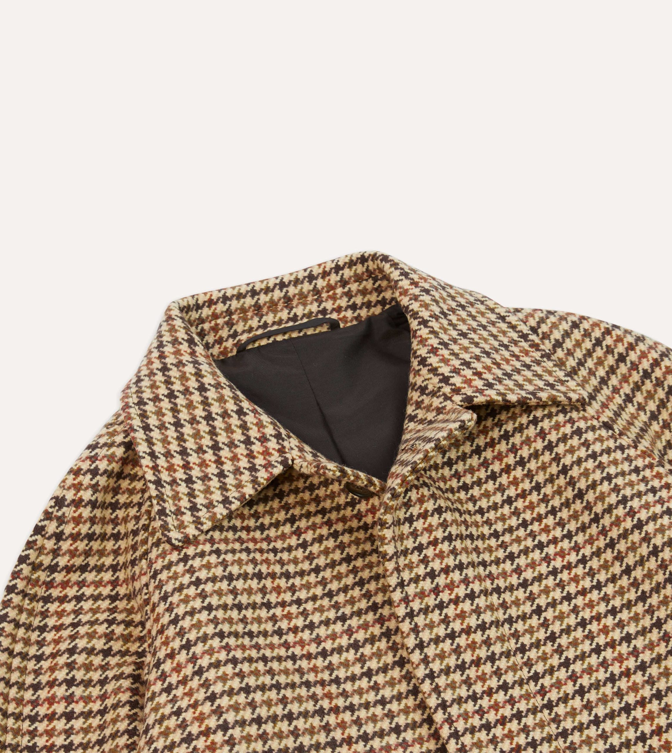 Brown Houndstooth Check Wool Raglan Coat - Image 3