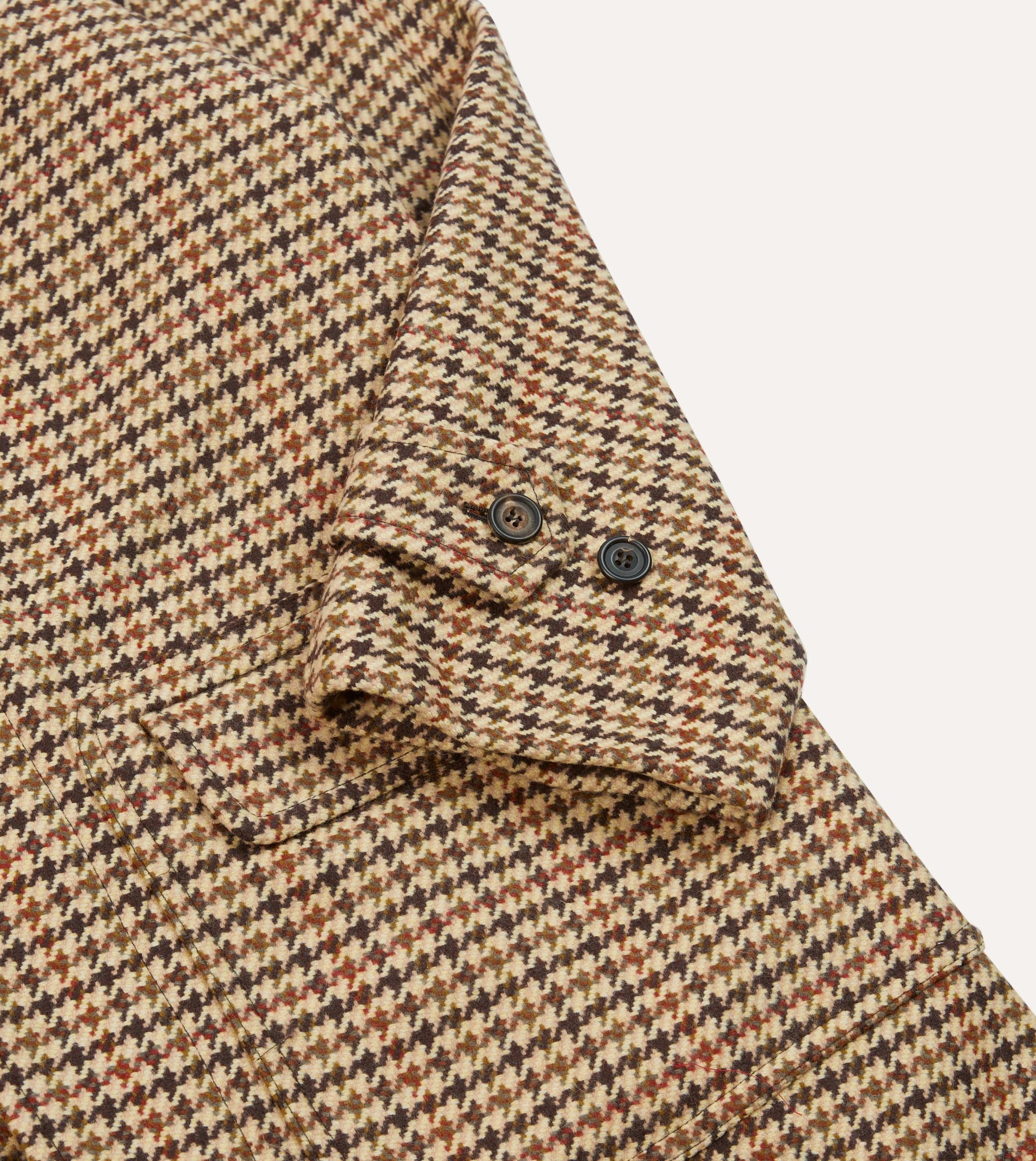 Brown Houndstooth Check Wool Raglan Coat - Image 4