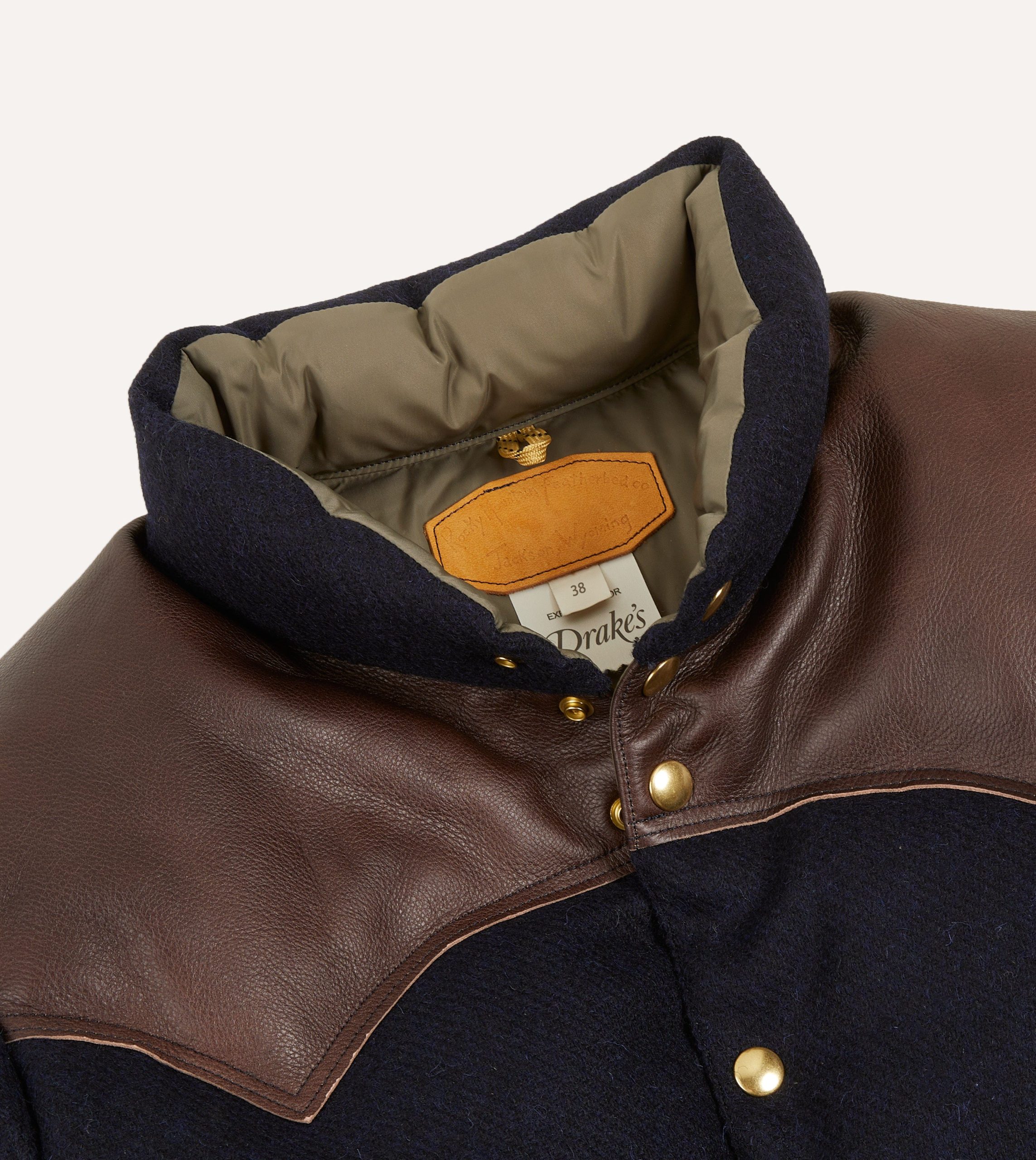 Rocky Mountain Featherbed for Drake's Navy Harris Tweed Leather Christy Down Jacket - Image 3