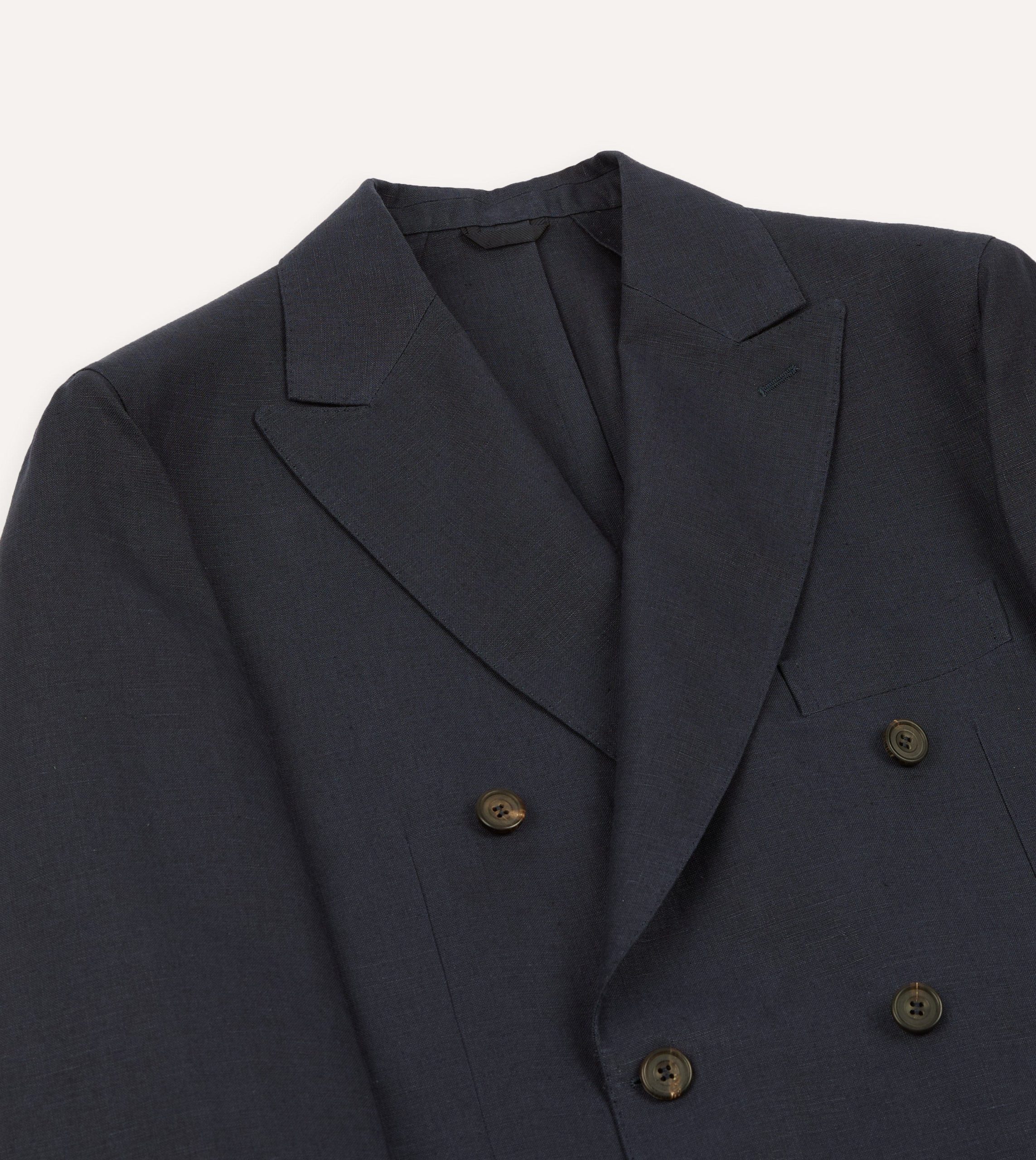 Navy Linen Double-Breasted Tailored Jacket - Image 3