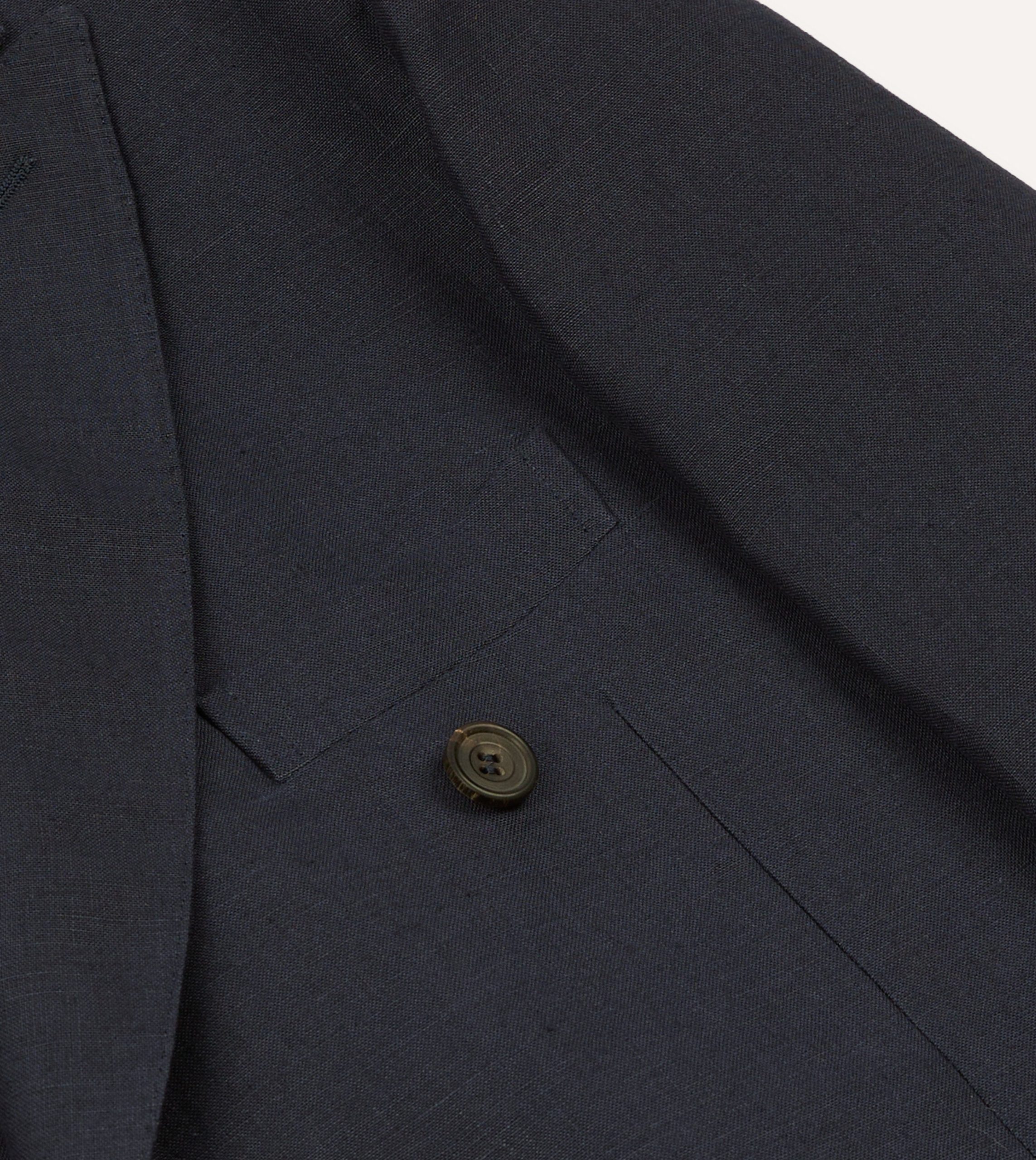 Navy Linen Double-Breasted Tailored Jacket - Image 4