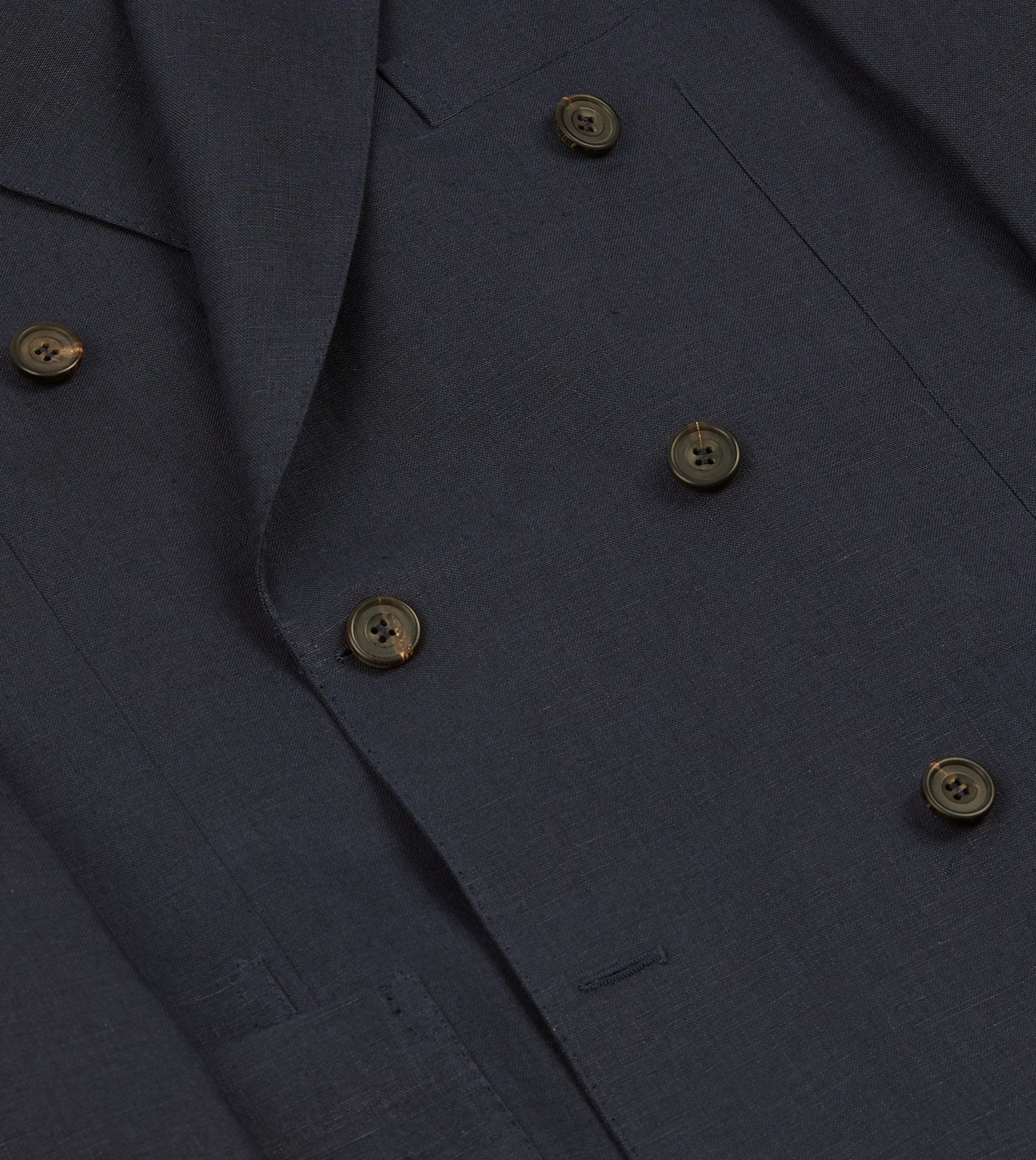 Navy Linen Double-Breasted Tailored Jacket - Image 5