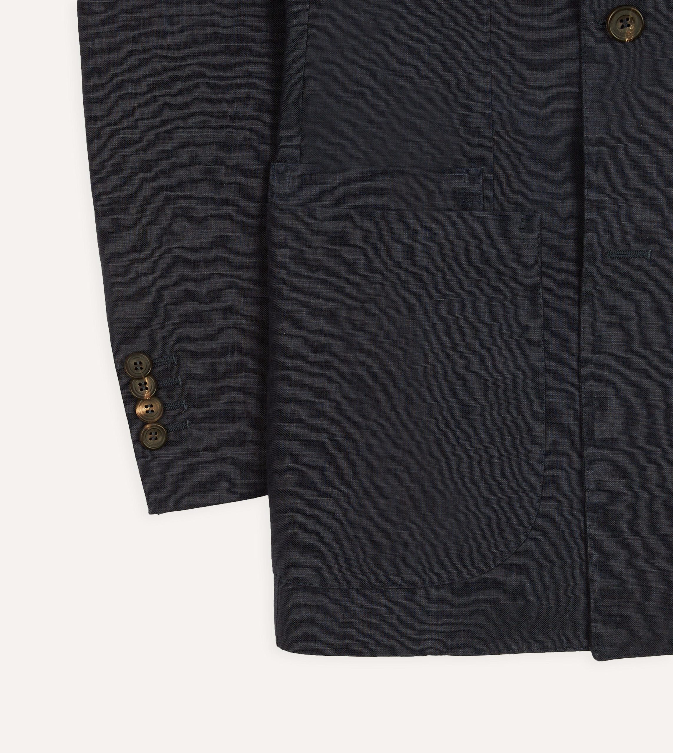 Navy Linen Double-Breasted Tailored Jacket - Image 6