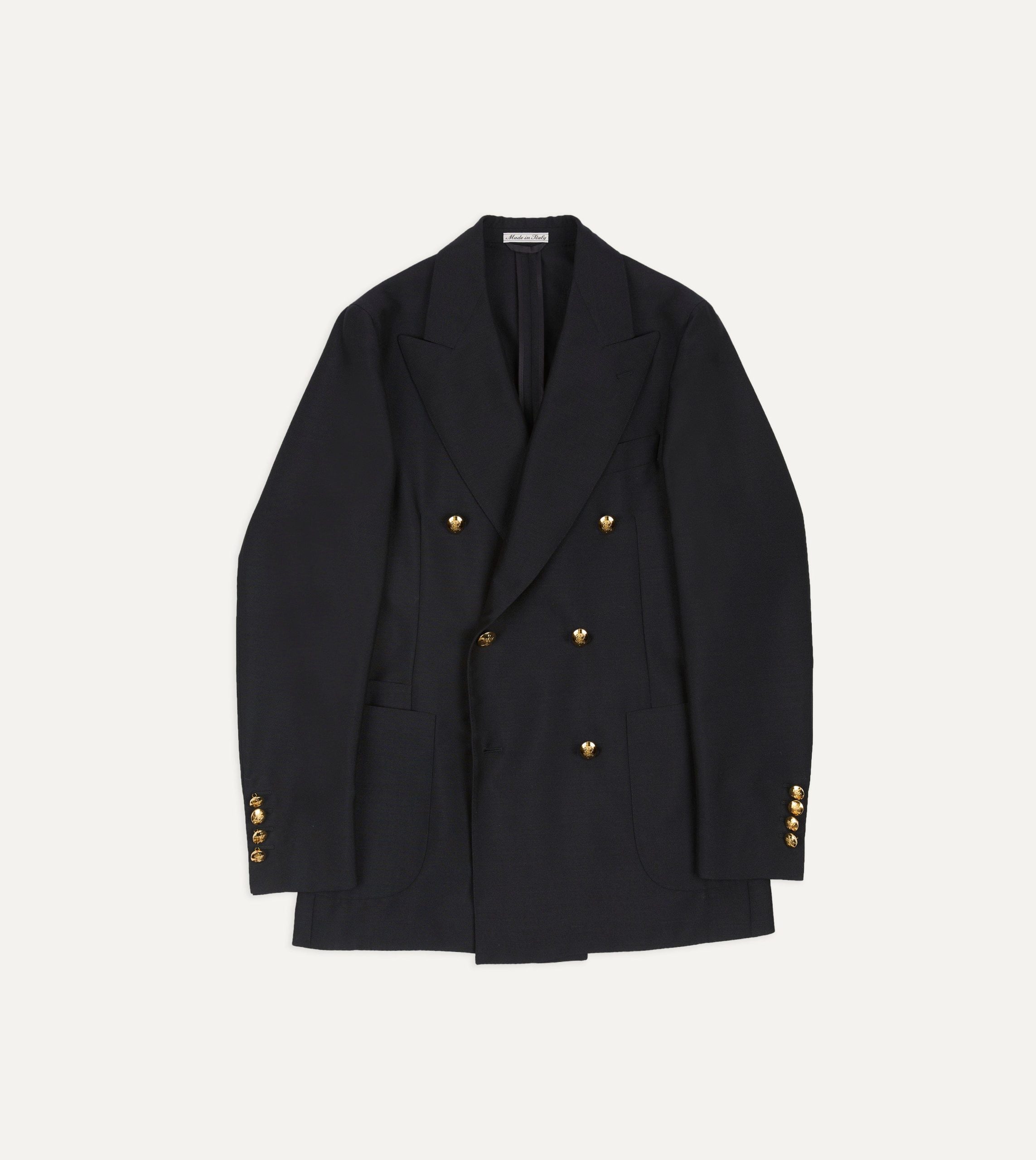 Navy Wool-Mohair Double-Breasted Travel Blazer