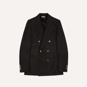 Black Tussah Silk Double-Breasted Evening Jacket